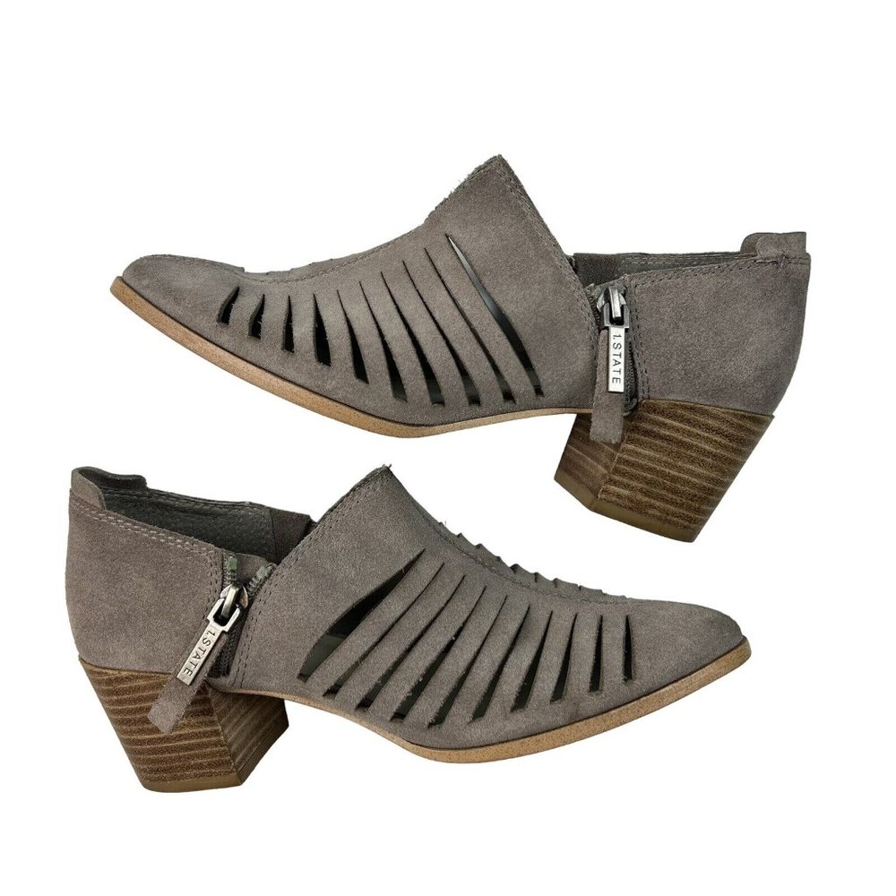 1. STATE Arnet Ankle Booties Size 6.5 M 37 Fog Gray Cut Out Block Heel Suede - Picture 2 of 13